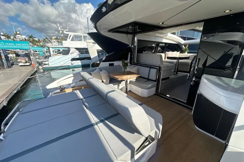 Slide: The Image of Luxurious 2026 Fairline Targa 47 GT yacht with spacious deck and elegant interior. - 12