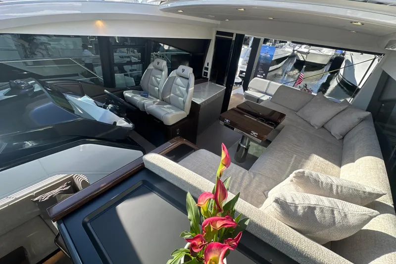 Slide: The Image of Luxurious interior of 2026 Fairline Targa 47 GT yacht with plush seating and modern design. - 56