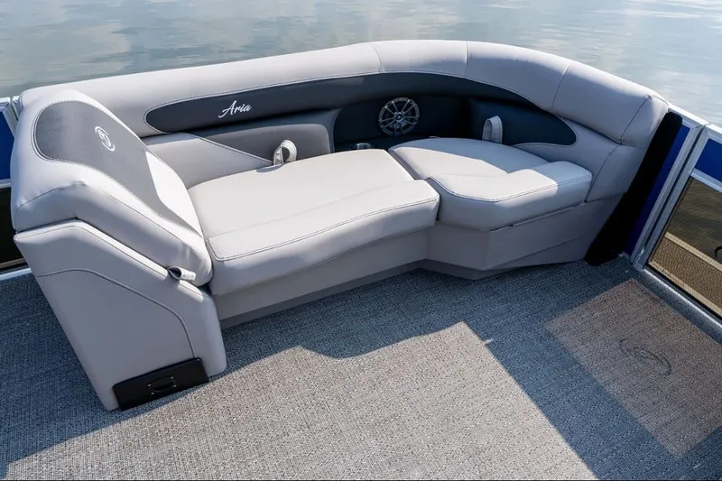 Slide: The Image of 2024 Barletta Aria boat with luxurious gray seating. - 32