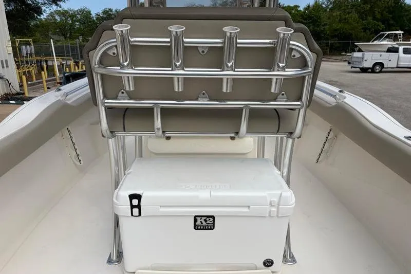 Slide: The Image of 2024 Key West 239 FS boat interior with rod holders and K2 cooler. - 35