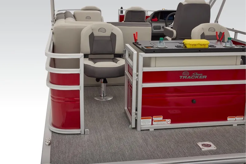 Slide: The Image of Manufacturer Provided Image: 2026 Sun Tracker Fishin' Barge 22 DLX interior with seating and fishing station. - 84
