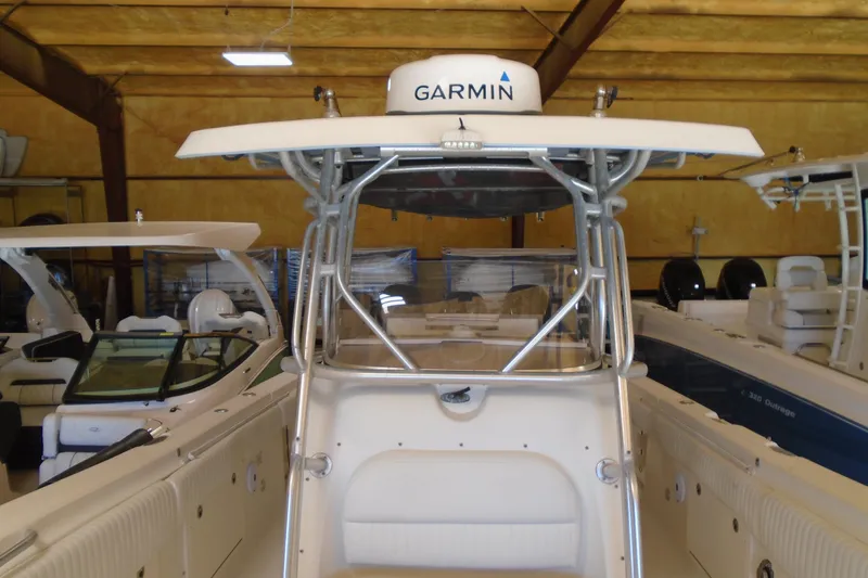 Slide: The Image of 2004 Hydra-Sports Vector 3300 CC boat with Garmin equipment in a storage facility. - 21