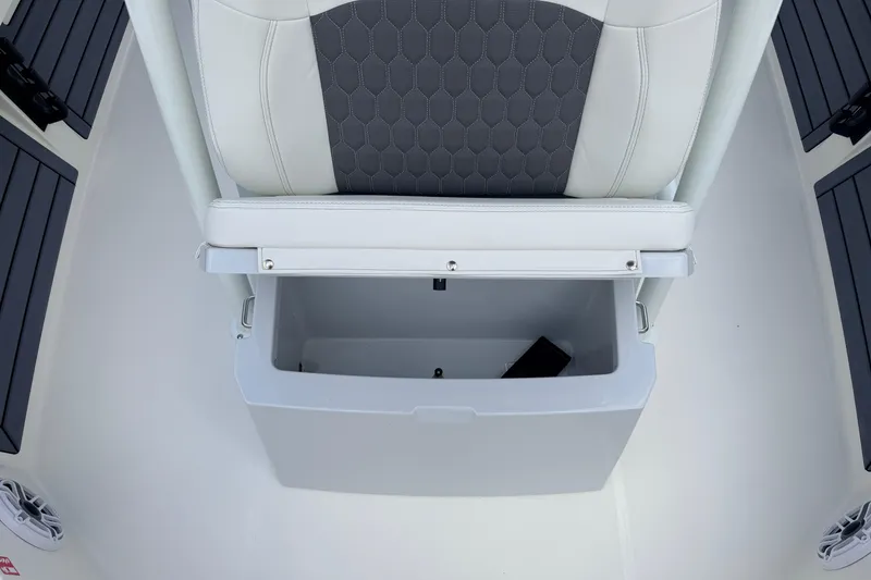 Slide: The Image of 2026 Pathfinder 2400 TRS boat seat with integrated storage compartment, open view. - 33