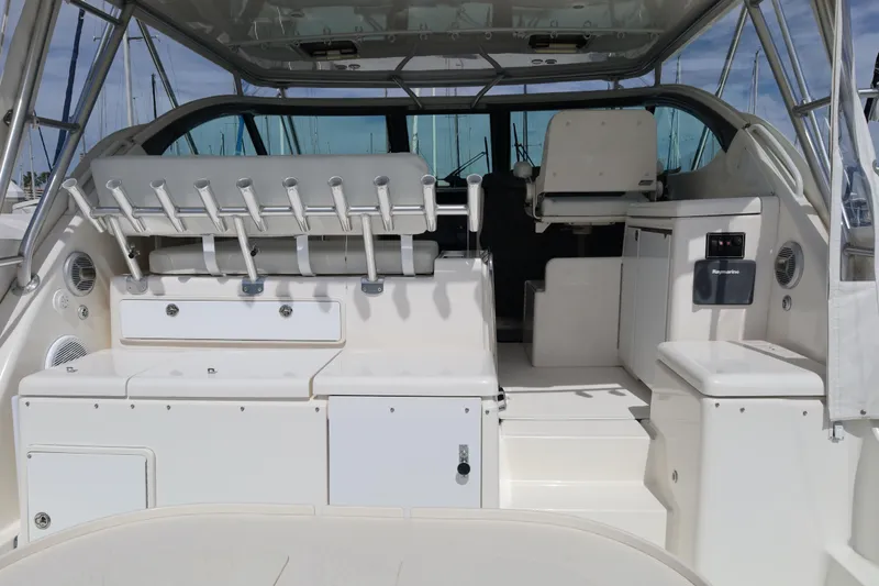 Slide: The Image of 2007 Tiara 4200 Open yacht interior with seating and storage compartments. - 17
