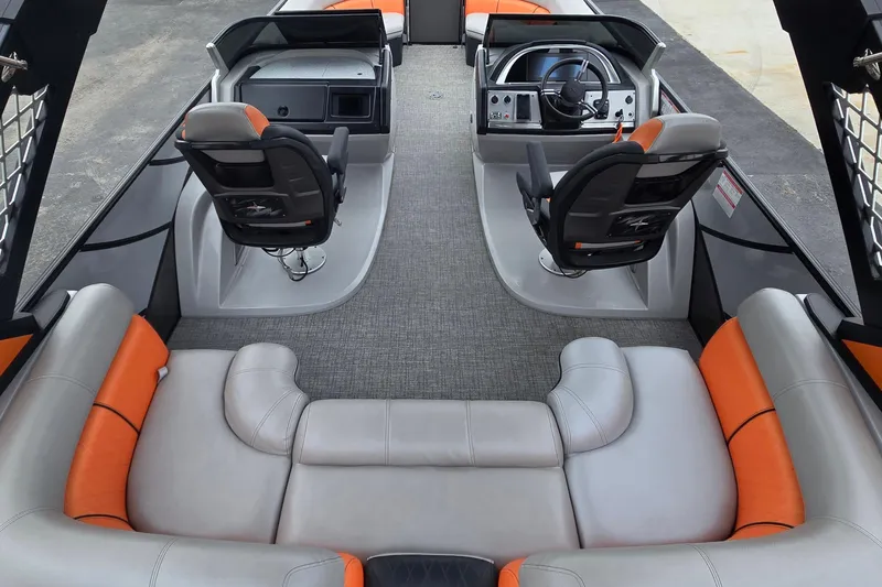 Slide: The Image of Interior of a 2021 Berkshire 25 Sport CL DC 3.0+ pontoon boat with modern seating. - 18