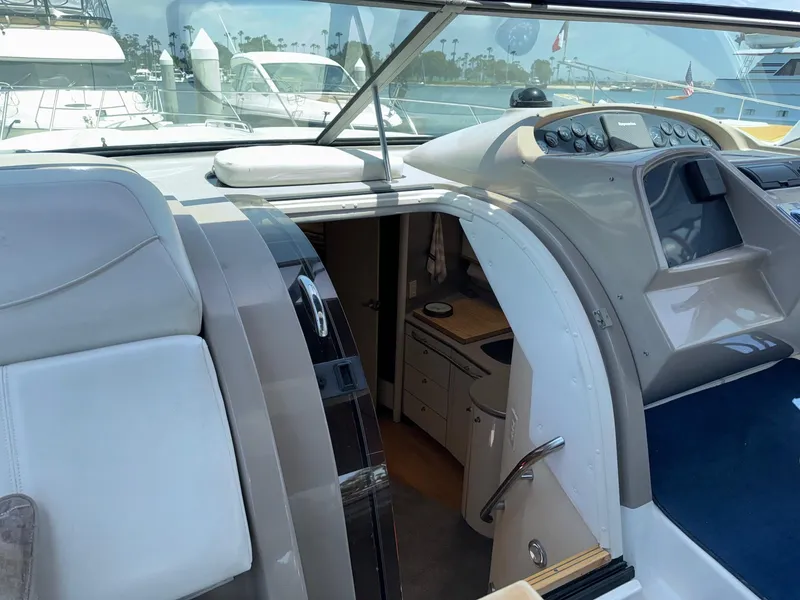 Slide: The Image of 1998 Bayliner 4085 Avanti Sunbridge interior with helm and cabin view. - 38