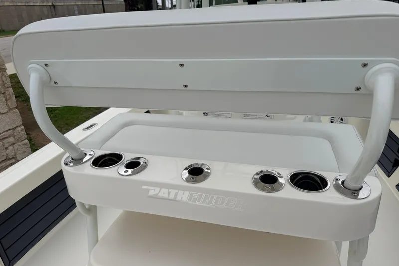 Slide: The Image of 2026 Pathfinder 2200 TRS boat seat with integrated rod holders and sleek design. - 28