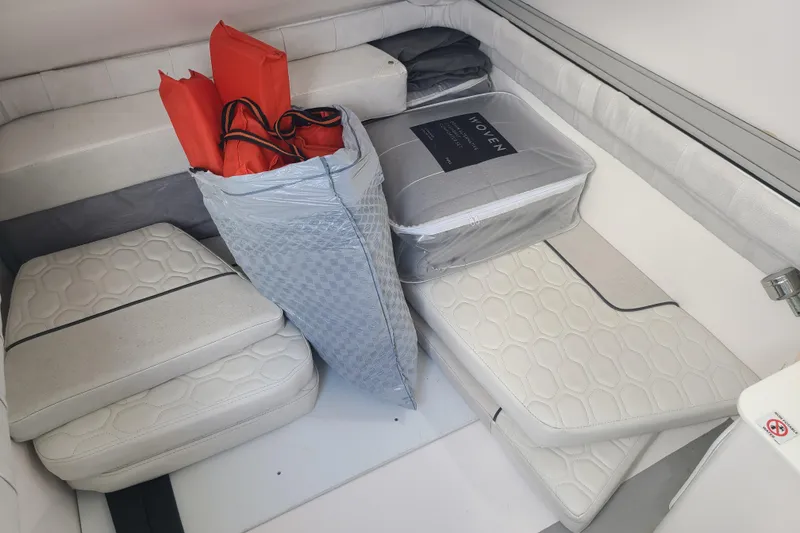 Slide: The Image of Interior of 2022 Sea Fox 368 Commander with cushions and life jackets. - 33