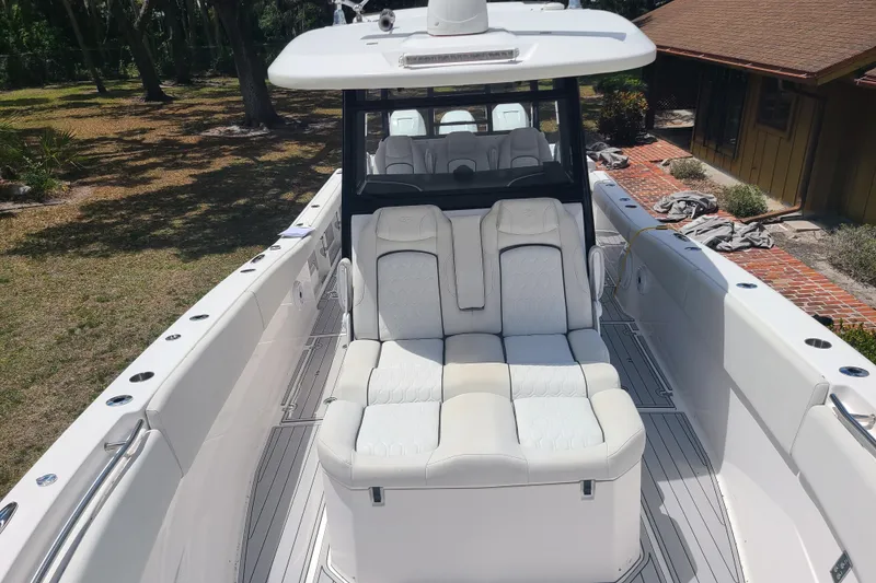 Slide: The Image of 2022 Sea Fox 368 Commander boat with luxurious white seating and sleek design. - 36