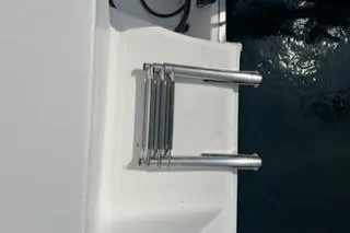 Slide: The Image of Folded metal ladder on 2006 Sea Hunt Triton 220 boat near water. - 23