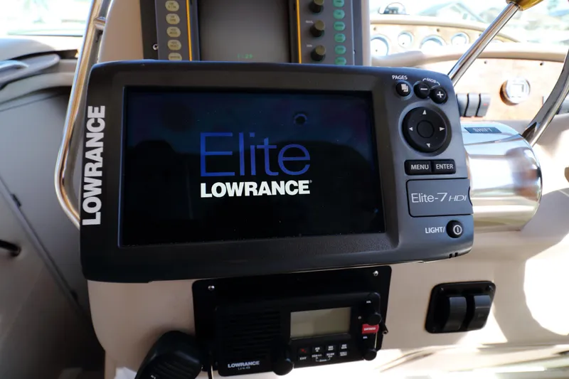 Slide: The Image of Lowrance Elite-7 HDI display on 2000 Sea Ray 340 Sundancer boat dashboard. - 8