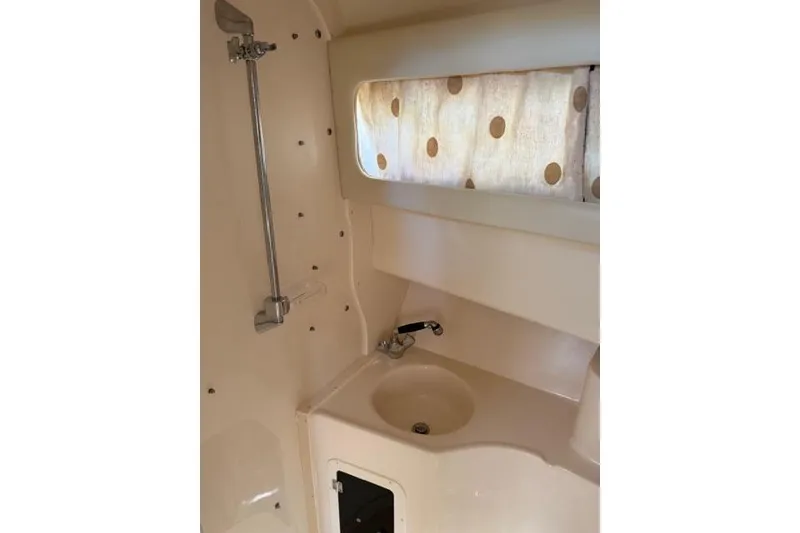 Slide: The Image of 2007 Grady-White Marlin 300 boat interior with sink and shower area. - 27
