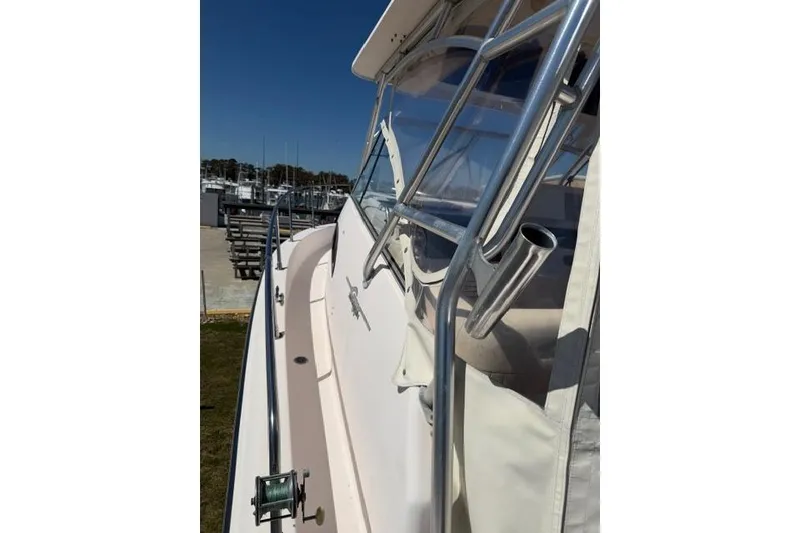 Slide: The Image of 2007 Grady-White Marlin 300 boat deck with stainless steel railings. - 38