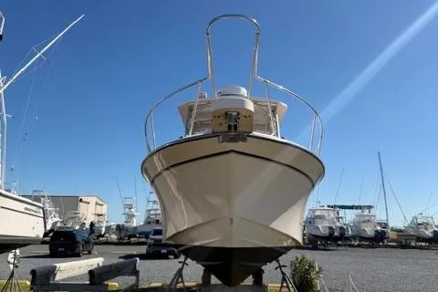 Slide: The Image of 2007 Grady-White Marlin 300 boat on display under clear blue sky. - 4