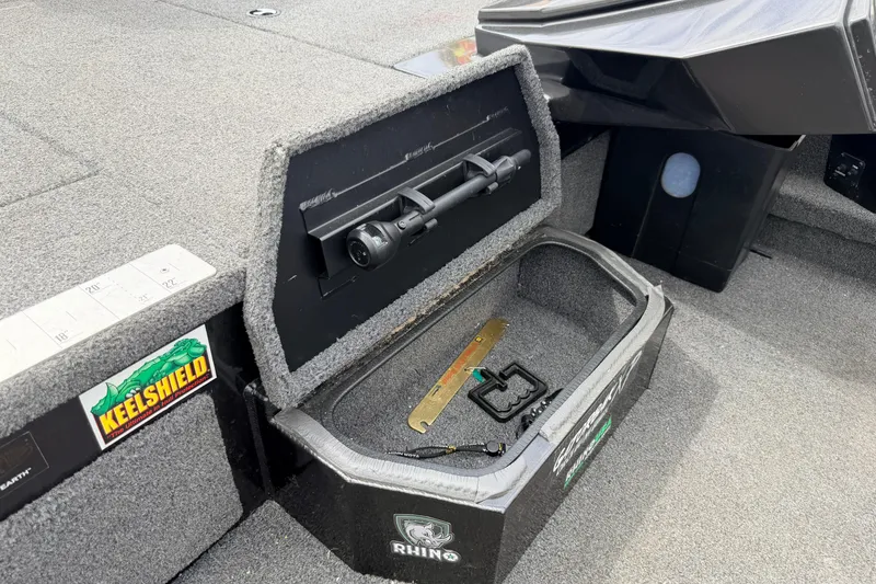 Slide: The Image of 2020 Vexus AVX1880 boat storage compartment with KeelShield and Rhino logos. - 24