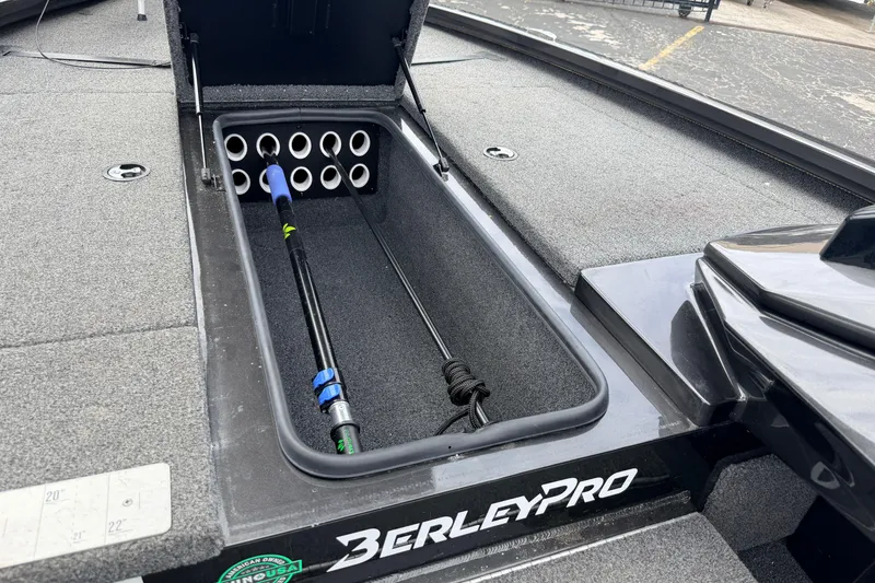 Slide: The Image of 2020 Vexus AVX1880 boat rod storage compartment with BerleyPro branding. - 25