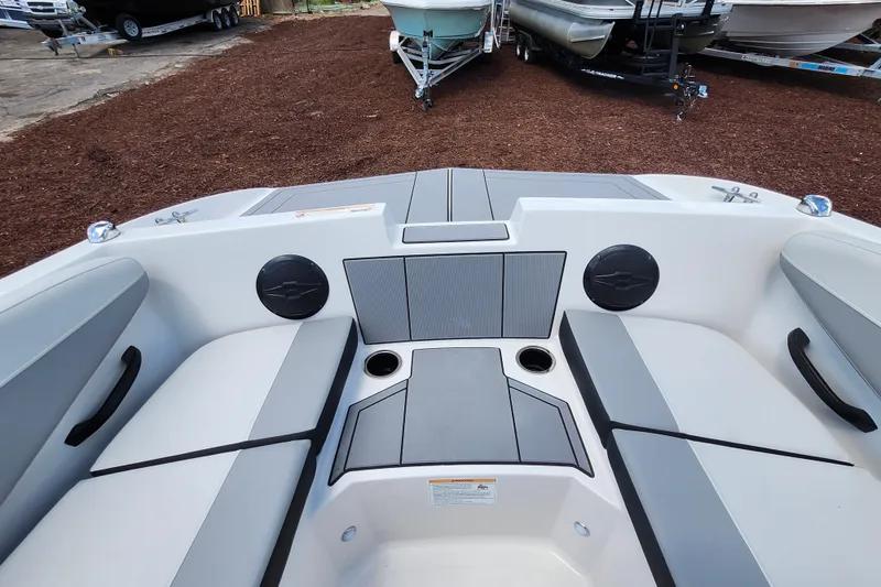 Slide: The Image of Interior view of 2026 Starcraft SV 16 OB boat, featuring sleek seating and modern design. - 20