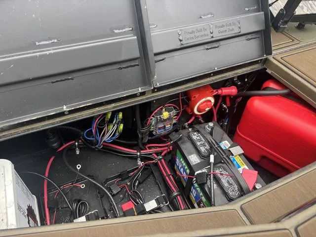 Slide: The Image of Interior view of Thor Boats 1860 Lake Hammer Elite 2026 with battery and wiring. - 28