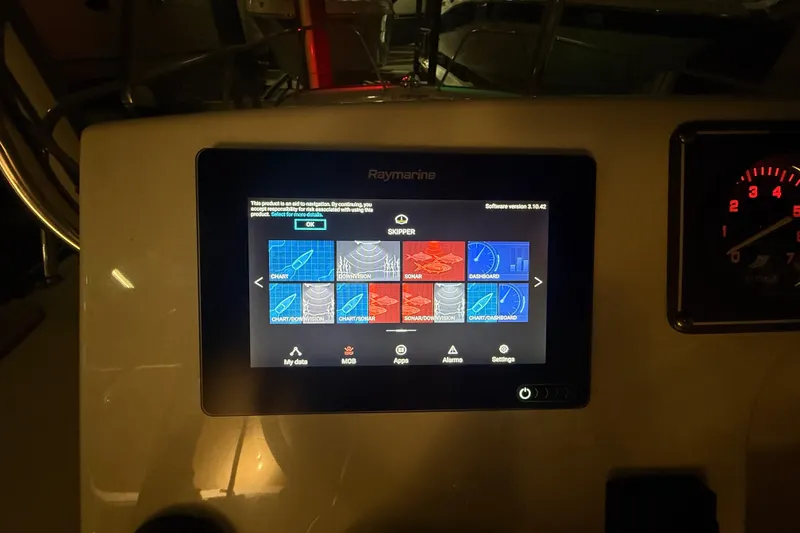 Slide: The Image of Raymarine navigation display on 2020 Boston Whaler 170 Montauk boat dashboard. - 20