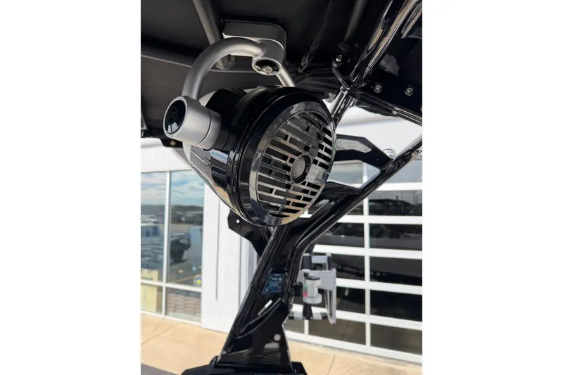 Slide: The Image of Close-up of a 2025 Moomba Makai boat speaker system mounted on a sleek frame. - 21