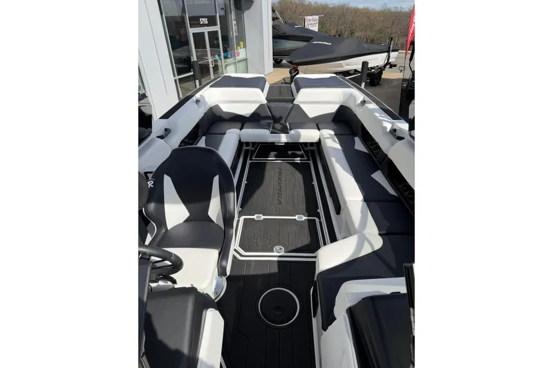Slide: The Image of 2025 Moomba Makai boat interior with sleek seating and modern design. - 22