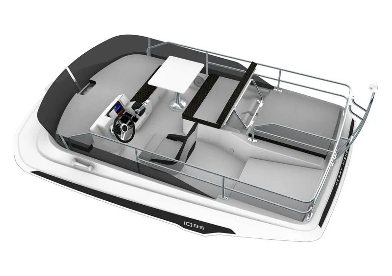 Slide: The Image of Jeanneau NC 1095 Fly 2026, modern boat design with helm and seating area. - 7