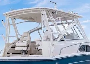 Slide: The Image of 2026 Grady-White Marlin 300 boat with modern design. - 12