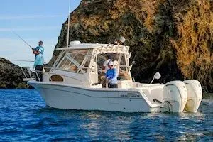 Slide: The Image of 2026 Grady-White Marlin 300 boat fishing near rocky cliffs. - 3