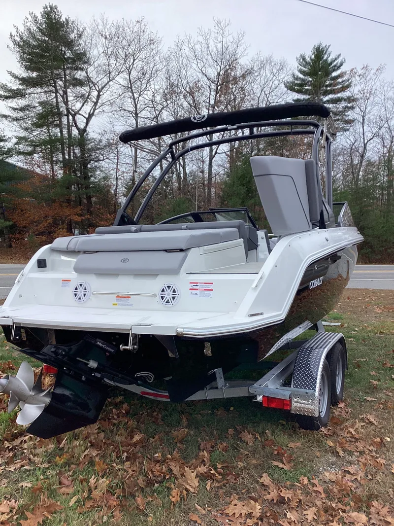 Slide: The Image of 2026 Cobalt CS22 boat parked on trailer outdoors. - 4
