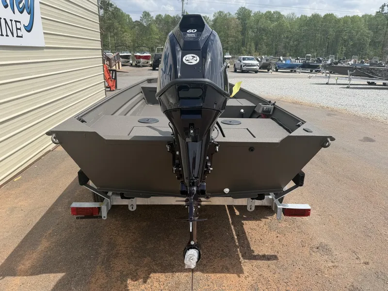 Slide: The Image of Alweld 1756 Marsh Tiller-60HP boat, rear view on trailer, 2026 model. - 5