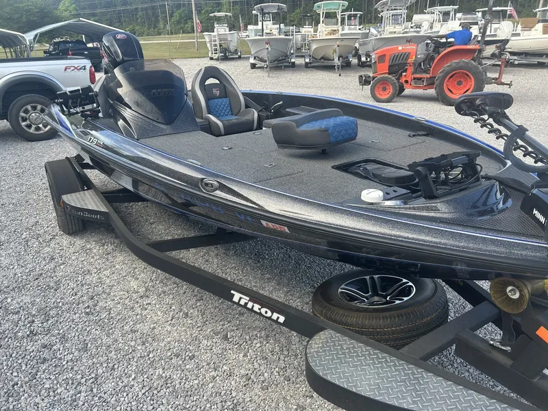 Slide: The Image of 2020 Triton 179 TrX boat on trailer, ready for adventure. - 5