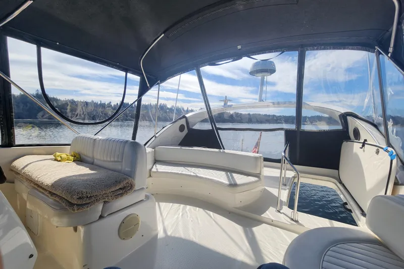Slide: The Image of Interior of a 2003 Meridian 411 Sedan yacht with scenic water view. - 38