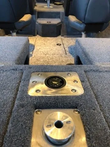 Slide: The Image of Interior of 2026 Tracker PRV 175CB with gray carpet flooring. - 12