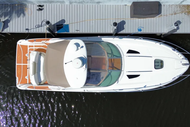 Slide: The Image of Aerial view of 2007 Sea Ray Sundancer 310 docked at a marina. - 46