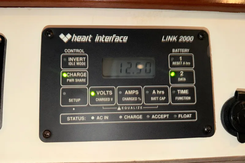 Slide: The Image of Heart Interface Link 2000 control panel displaying voltage, installed on a 2003 Snug Harbor Shearwater. - 32