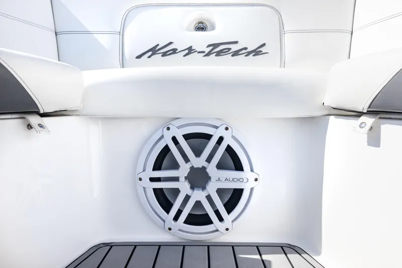 Slide: The Image of 2018 Nor-Tech 390 Sport Center Console with JL Audio speaker detail. - 22