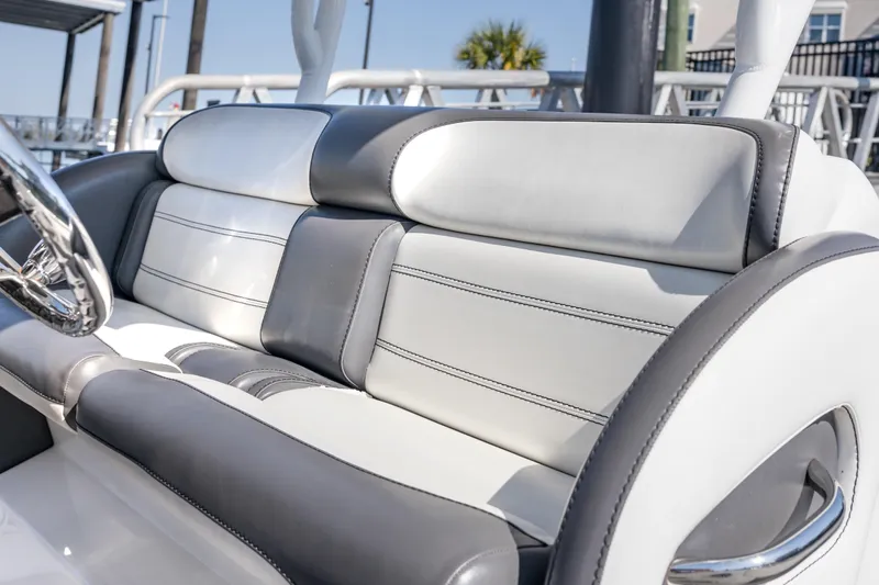 Slide: The Image of Luxurious seating on 2018 Nor-Tech 390 Sport Center Console boat, featuring sleek design and comfort. - 24