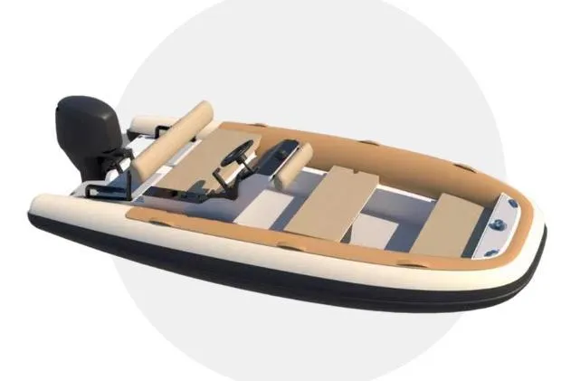 Slide: The Image of Manufacturer Provided Image: 2025 Zodiac Yachtline 4.0 inflatable boat with motor, beige and black design. - 3