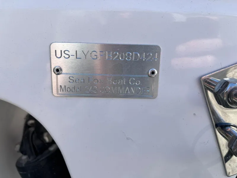 Slide: The Image of Metallic identification plate on 2025 Sea Fox 248 Commander boat. - 21