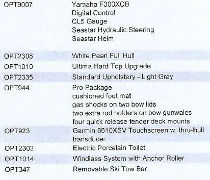 Slide: The Image of Sea Fox 248 Commander 2025 options list with features and upgrades. - 23