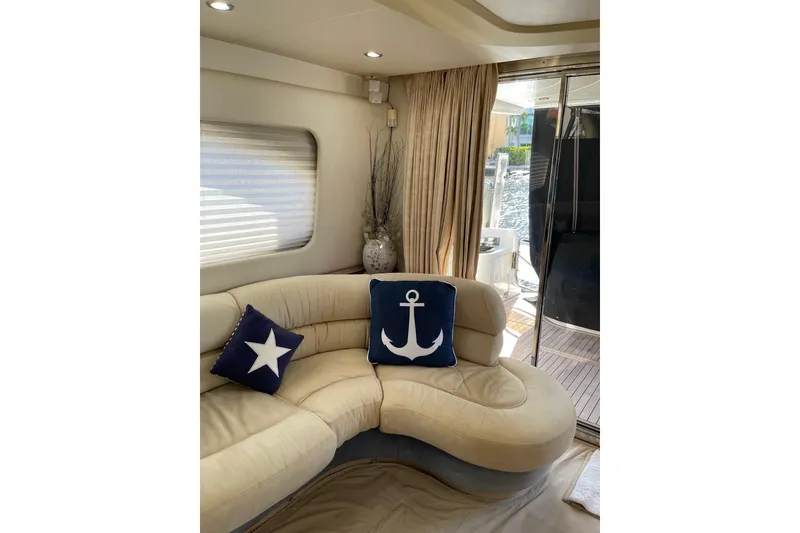 Slide: The Image of Luxurious interior of 2000 Azimut 46 Flybridge MY with nautical-themed cushions. - 70