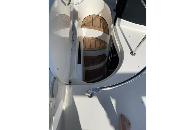 Slide: The Image of Staircase on 2000 Azimut 46 Flybridge MY yacht with wooden steps and railing. - 86