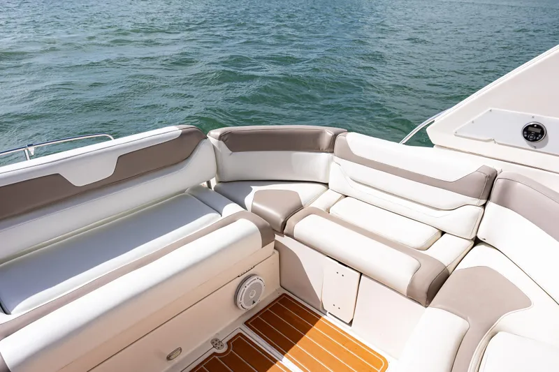Slide: The Image of Luxurious seating on a 2008 Monterey 400 Sport Yacht, overlooking serene waters. - 21