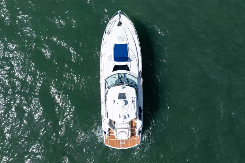 Slide: The Image of Aerial view of 2008 Monterey 400 Sport Yacht cruising on open water. - 7