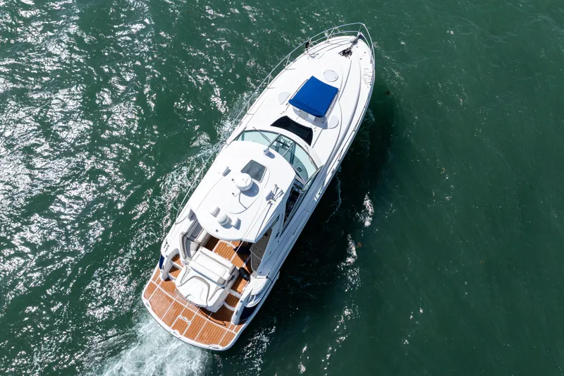 Slide: The Image of Aerial view of 2008 Monterey 400 Sport Yacht cruising on open water. - 8