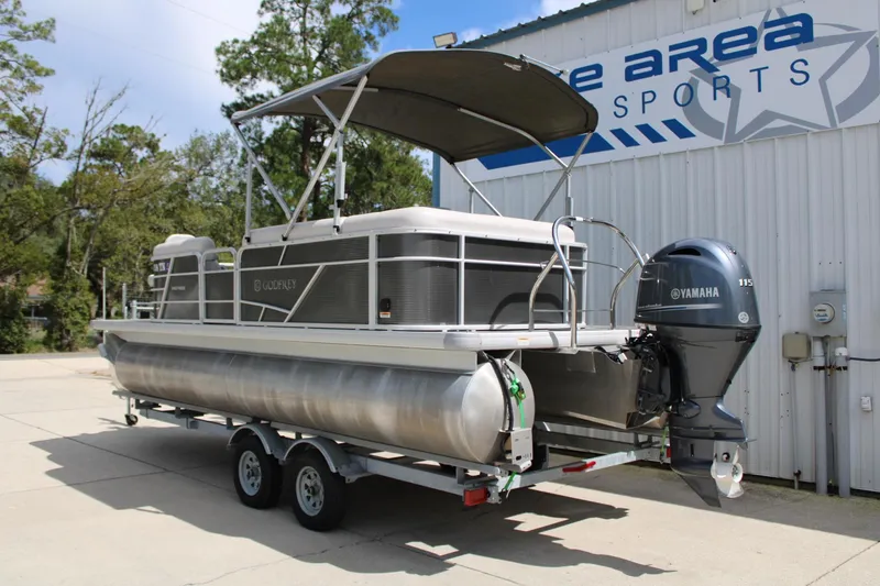 Slide: The Image of 2023 Godfrey Sweetwater 2286 BF pontoon boat with Yamaha engine on trailer. - 5