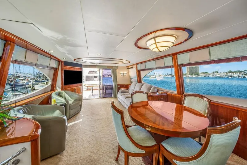 Slide: The Image of Luxurious interior of 2007 Lazzara 68 yacht with elegant seating and ocean view. - 14