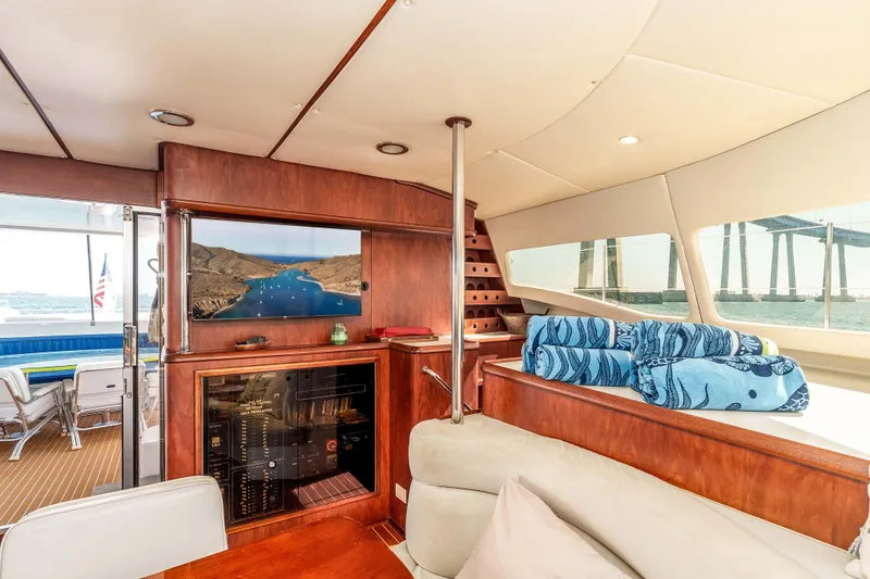 Slide: The Image of Luxurious interior of 2009 Kelsall KSS 58 yacht with scenic views and elegant wood finishes. - 22