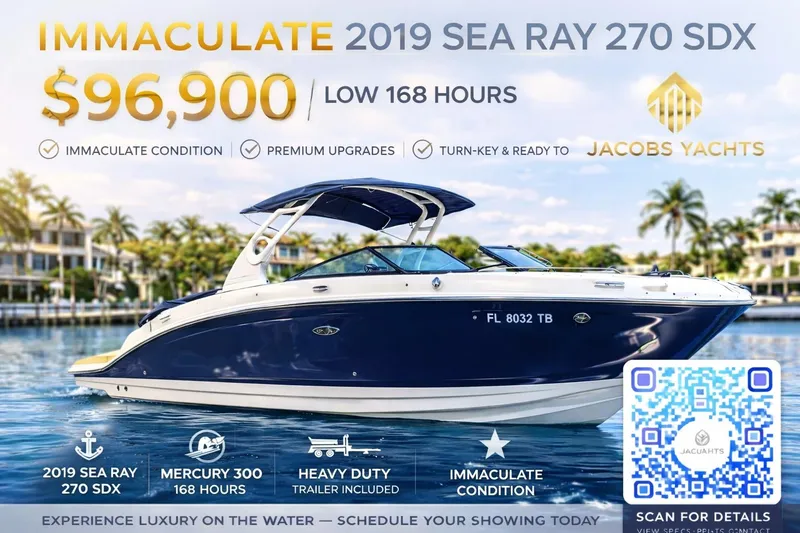 The Image of 2019 Sea Ray SDX 270 Outboard boat for sale, immaculate condition, $96,900, low 168 hours. - 0