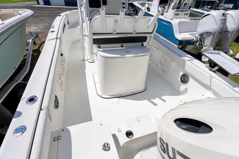 Slide: The Image of Clearwater 2200 boat interior, 2020 model, featuring spacious deck and modern design elements. - 5